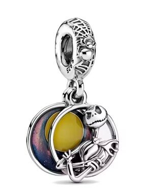 Sterling Silver Jack Skellington Dangle Charm with Yellow Enamel Accent